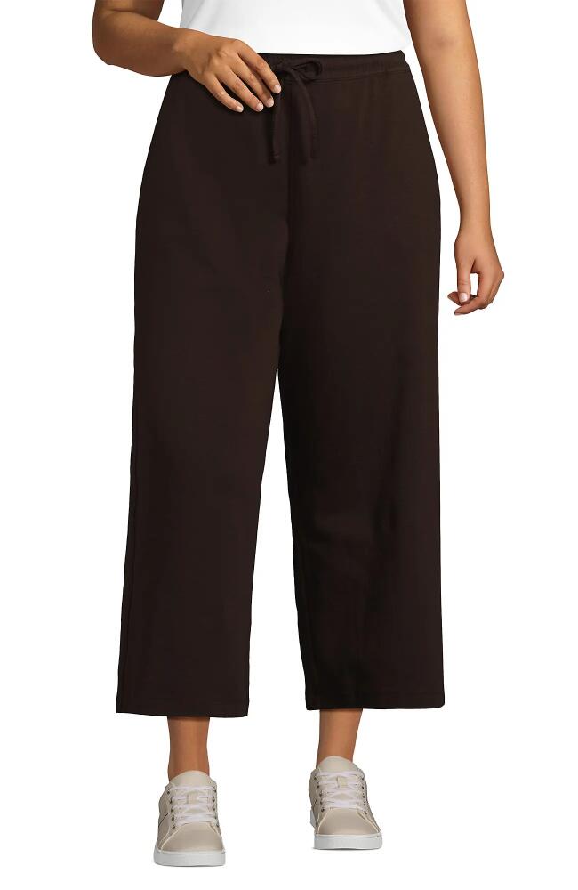 Lands' End Plus Size Sport Knit Elastic Waist Wide Leg Crop Pants in Rich Coffee Cover