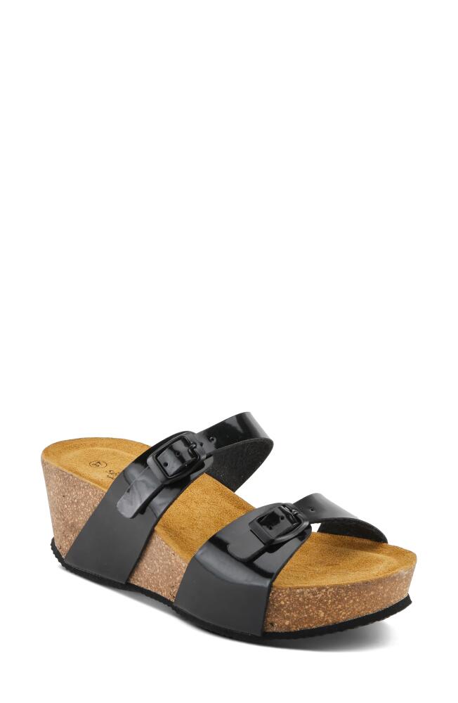 Spring Step Bynum Platform Wedge Slide Sandal in Black Patent Cover