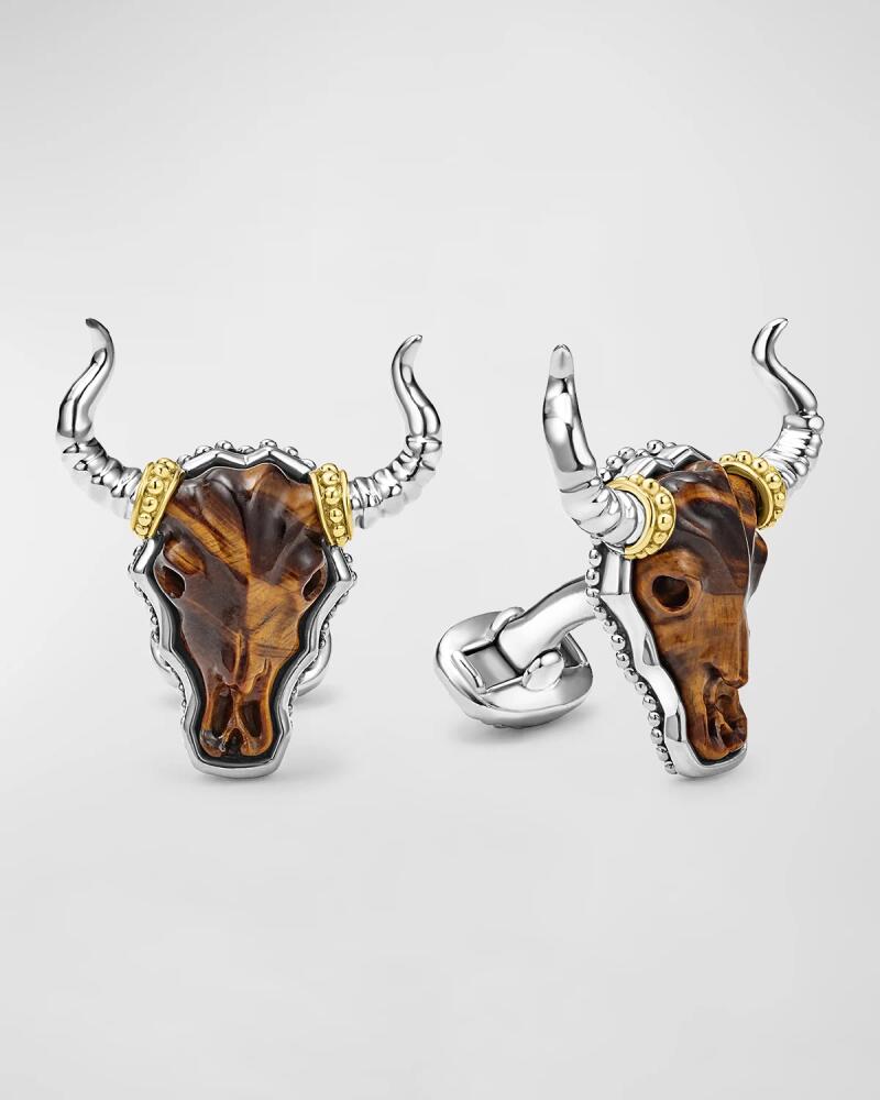 LAGOS Men's Sterling Silver 18K Anthem Tiger's Eye Longhorn Cufflinks, 29x25mm Cover