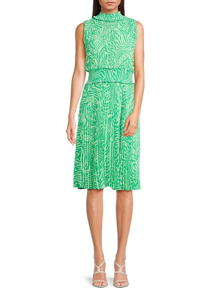 NANETTE nanette lepore Women's Animal-Print Pleated Dress - Emerald Isle Cover