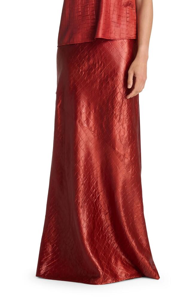 St. John Collection Croc Textured Satin A-Line Skirt in Auburn Cover