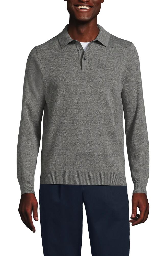 Lands' End Men's Long Sleeve Cotton Sweater Polo in Warm Graphite Heather Cover