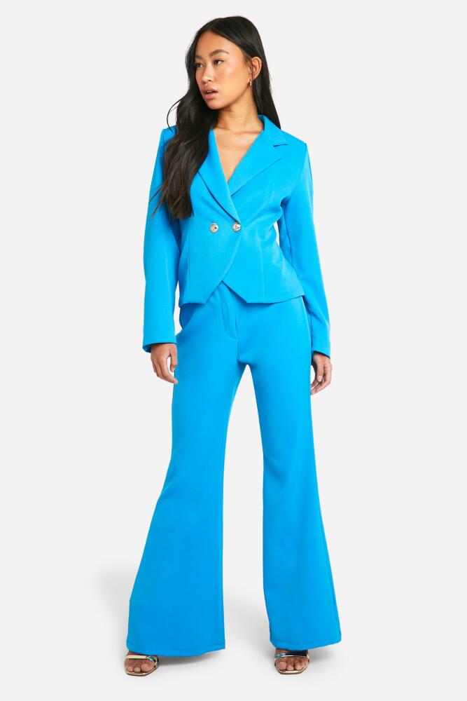 boohoo Womens Premium Textured Fit & Flare Dress Pants - Blue Cover