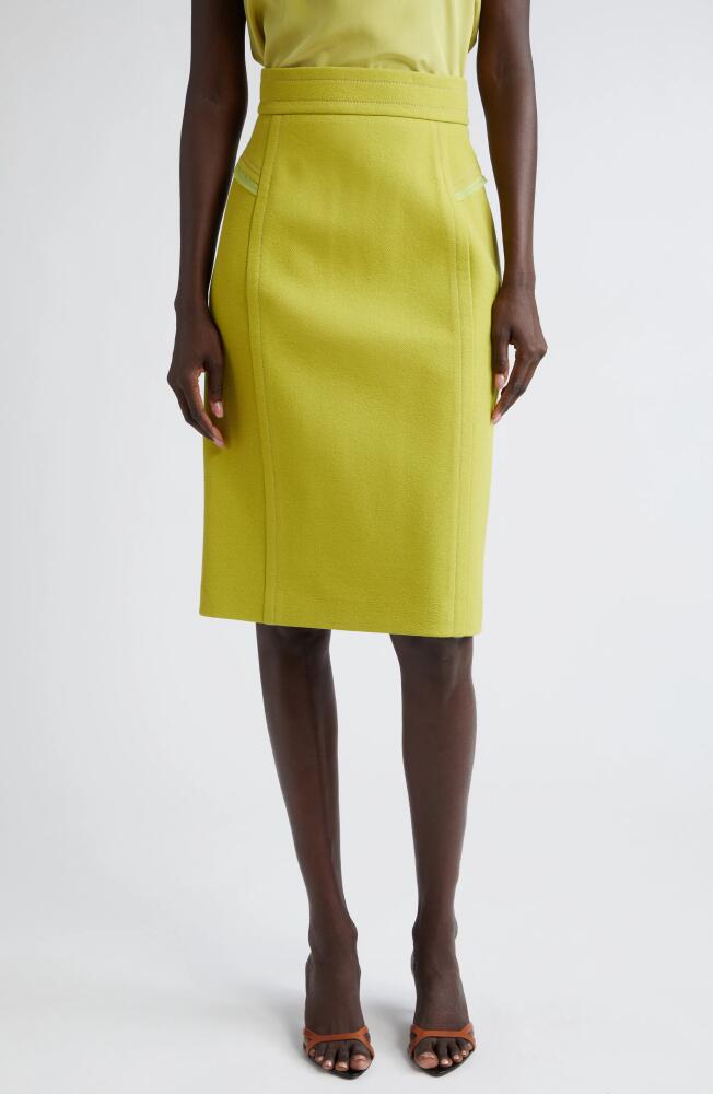 St. John Collection Tailored Wool Blend Skirt in Chartreuse Cover