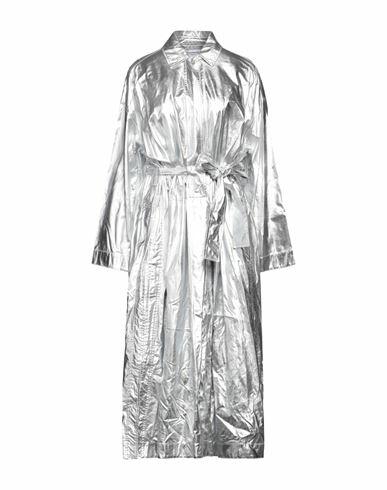 Rabanne Woman Overcoat & Trench Coat Silver Cotton Cover