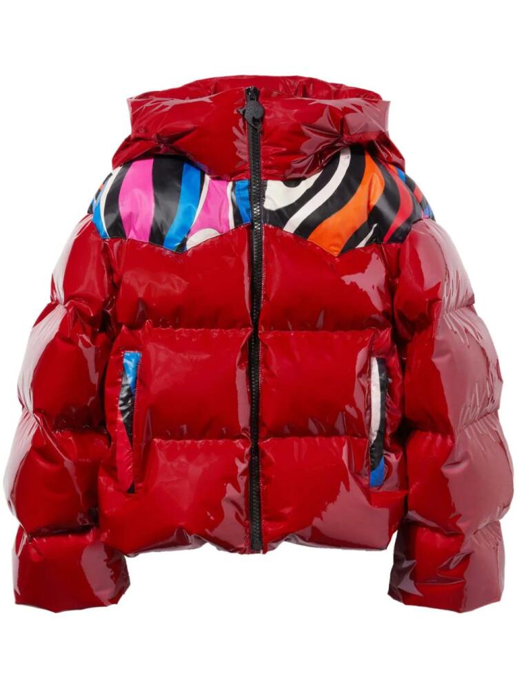 PUCCI abstract-panelling hooded puffer jacket - Red Cover