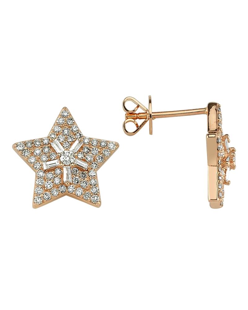 BeeGoddess 14k Rose Gold Diamond Sirius Stud Earrings Cover