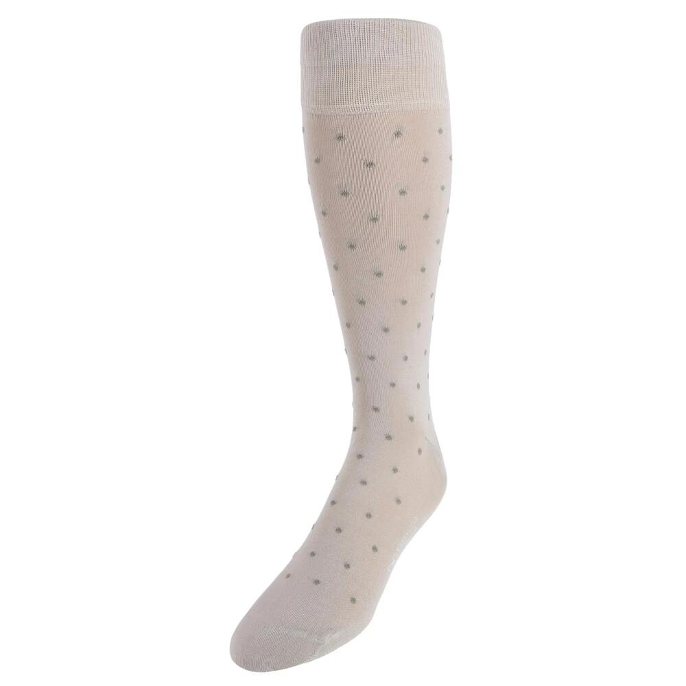 Trafalgar Leo Polka Dot Mercerized Cotton Mid-Calf Socks in Tan With Taupe Dots Cover