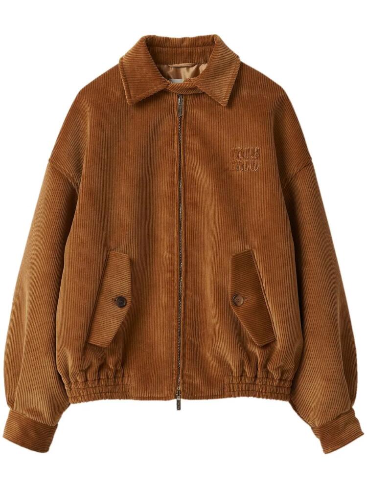 Miu Miu logo-appliqué corduroy bomber jacket - Brown Cover