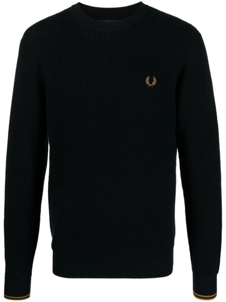 Fred Perry logo-embroidered waffle-knit jumper - Blue Cover