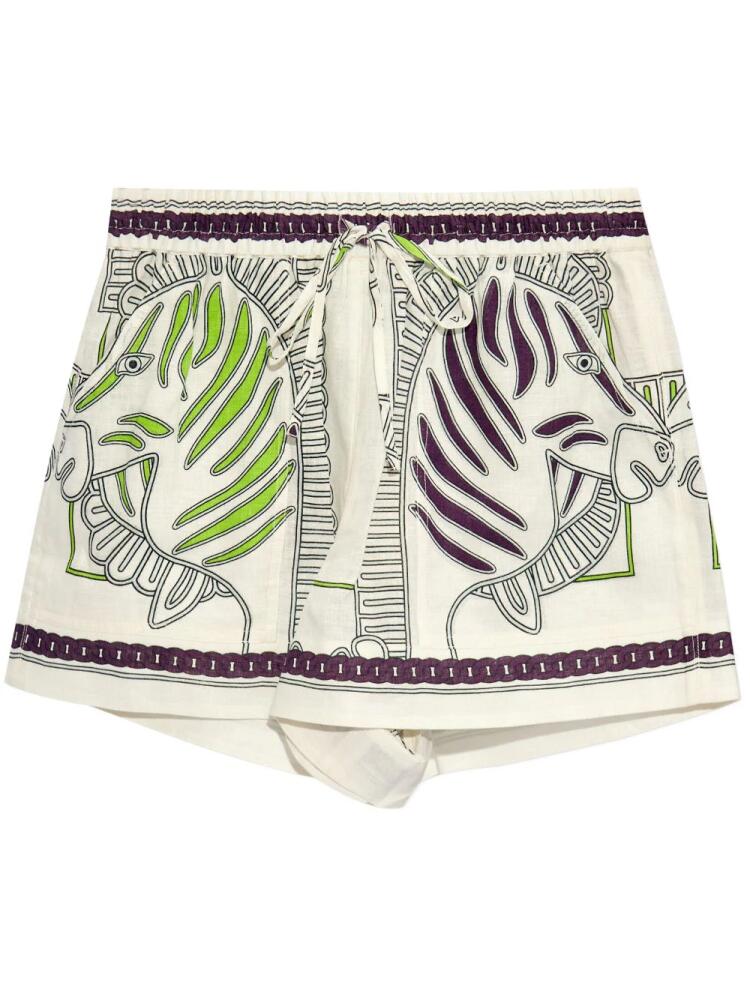 Tory Burch zebra-print linen shorts - White Cover