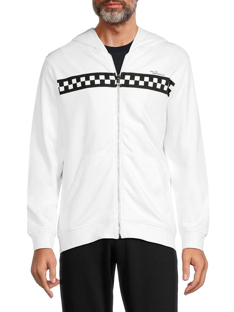 Bally Men's Checker Stripe Zip Hoodie - White Cover