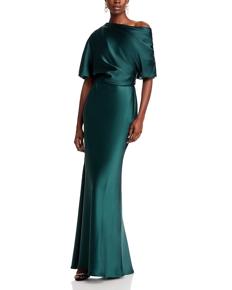 Amsale Draped Satin One Shoulder Dress Cover