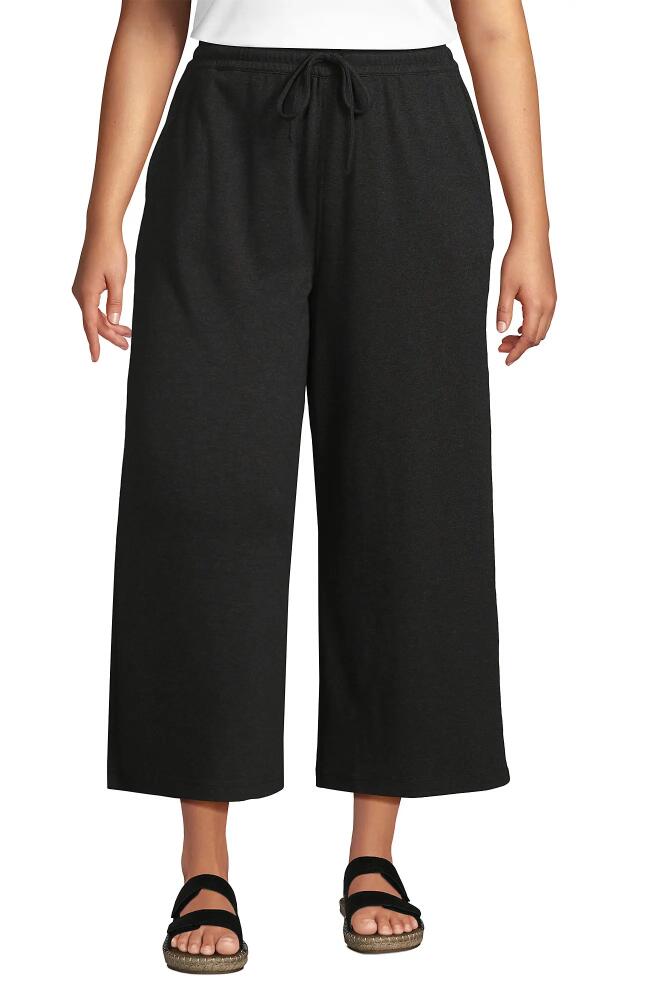 Lands' End Plus Size Sport Knit Elastic Waist Wide Leg Crop Pants in Dark Charcoal Heather Cover