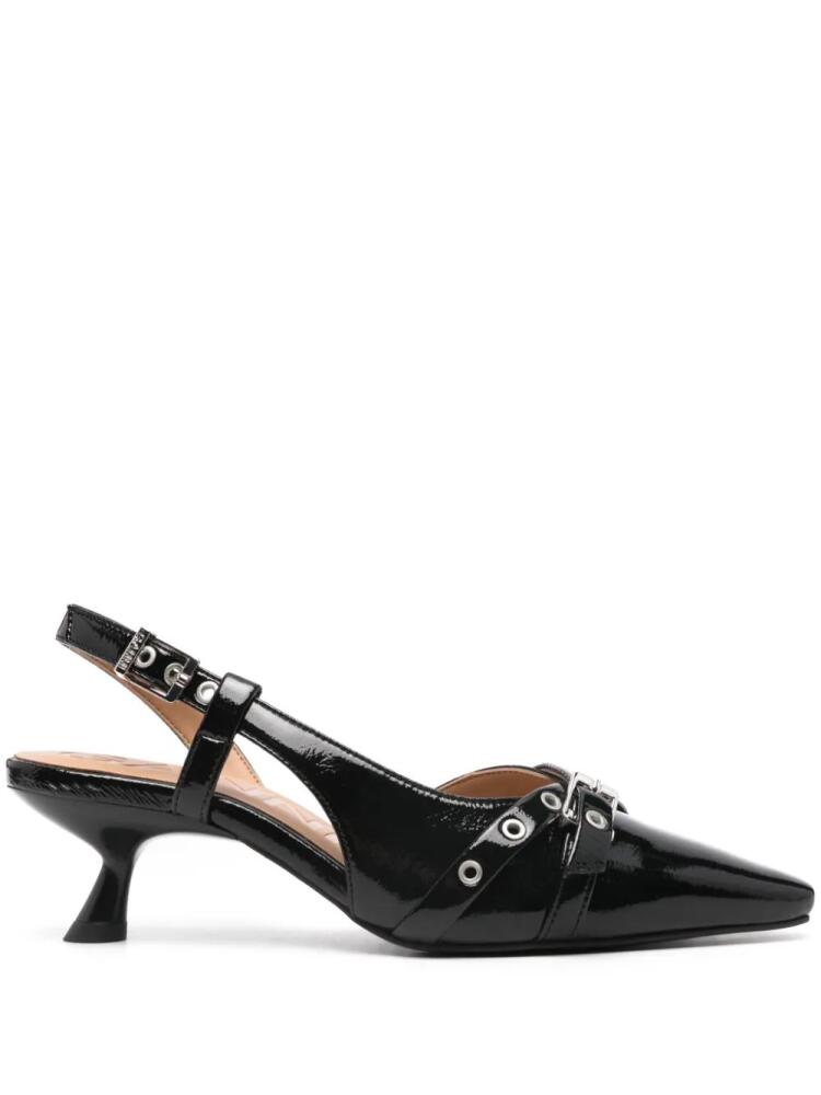 GANNI 55mm buckle-detail glossy pumps - Black Cover