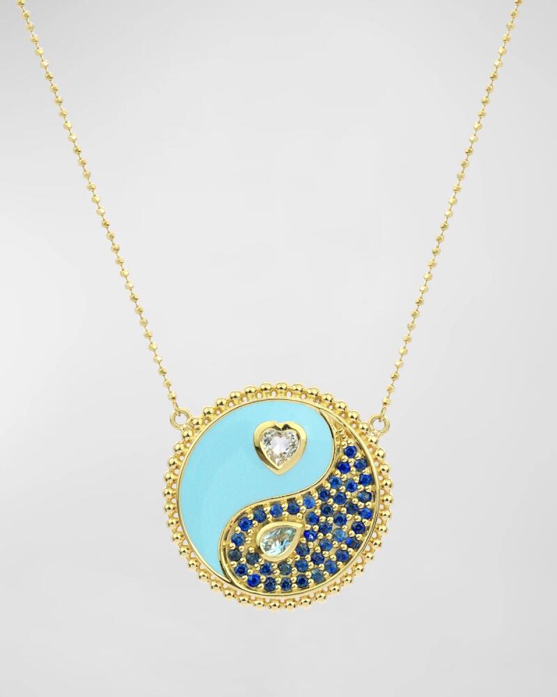 Stevie Wren 18K Yellow Gold Light Blue Enamel Gemini Gem Necklace Cover