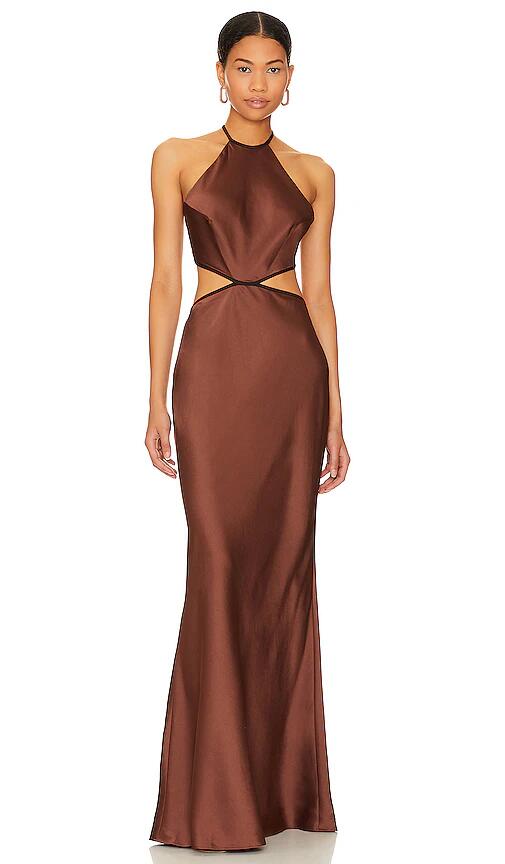 MISHA Edem Backless Maxi Dress in Chocolate Cover