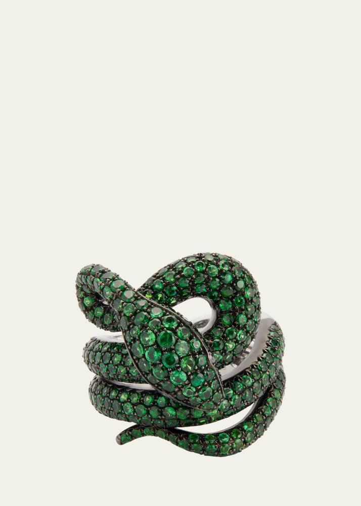 Stefere 18k White Gold Green Ring from the Snake Collection, Size 7 Cover