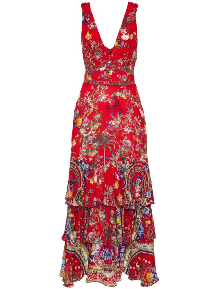 Camilla floral silk ruffled maxi dress - Red Cover