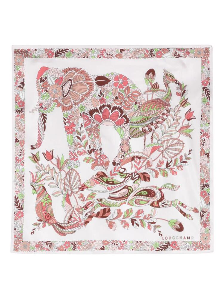 Longchamp Forêt 50 floral-print silk scarf - Pink Cover