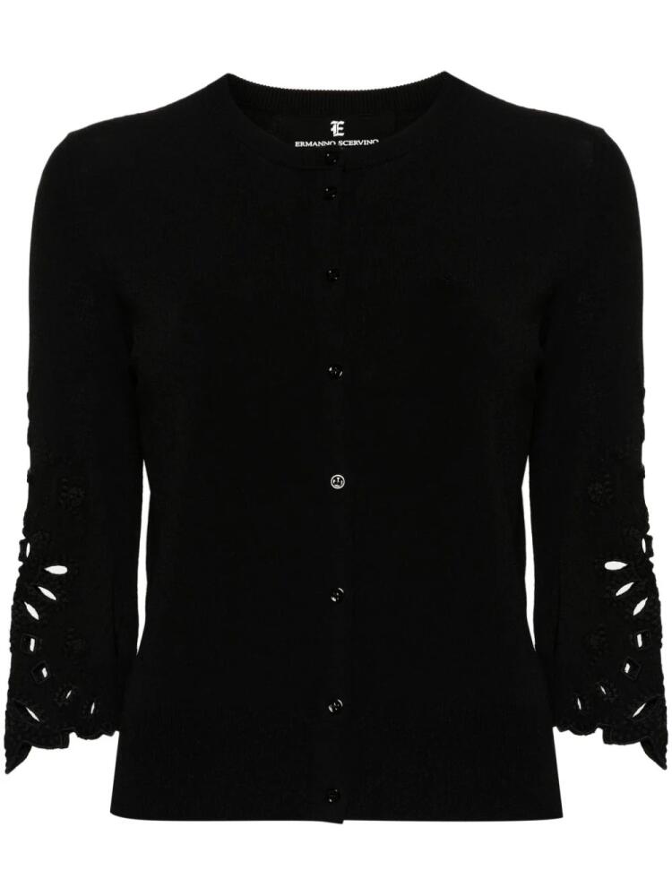 Ermanno Scervino broderie-anglaise ribbed-knit cardigan - Black Cover