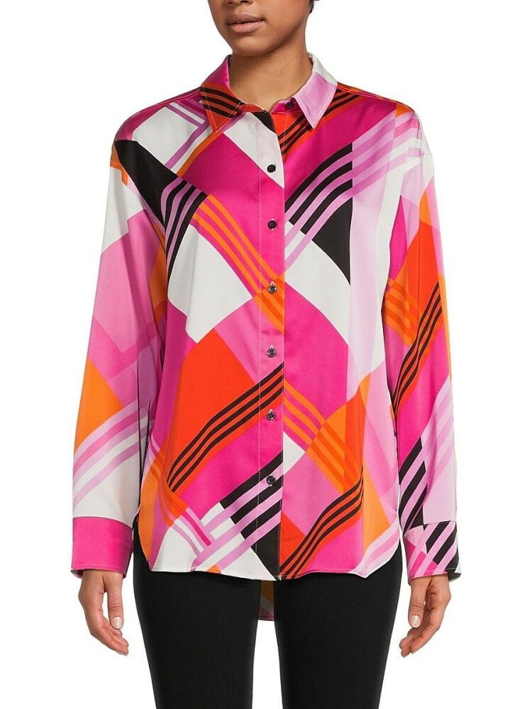 Karl Lagerfeld Paris Women's Print Long Sleeve Shirt - Fuchsia Multi Cover