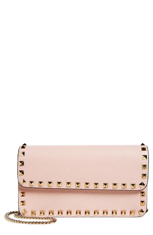 Valentino Garavani Rockstud Leather Wallet on a Chain in 16Q Rose Quartz Cover