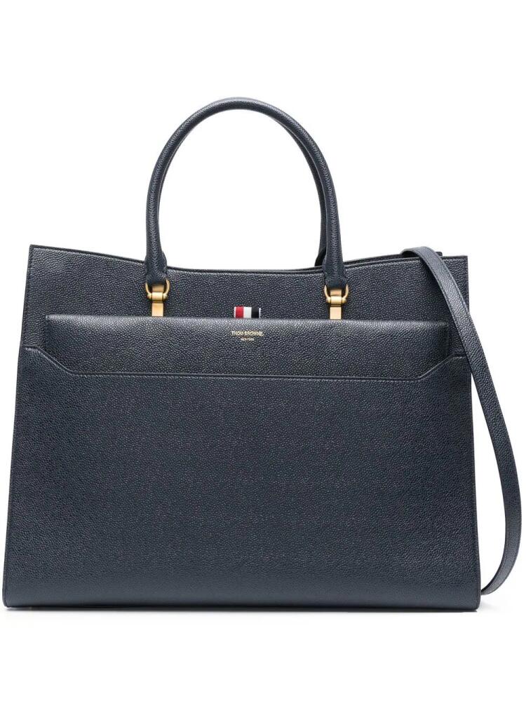 Thom Browne pebbled-leather Duet tote - Blue Cover