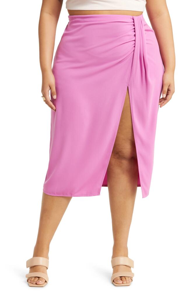 Open Edit Faux Wrap Midi Skirt in Pink Rosebud Cover