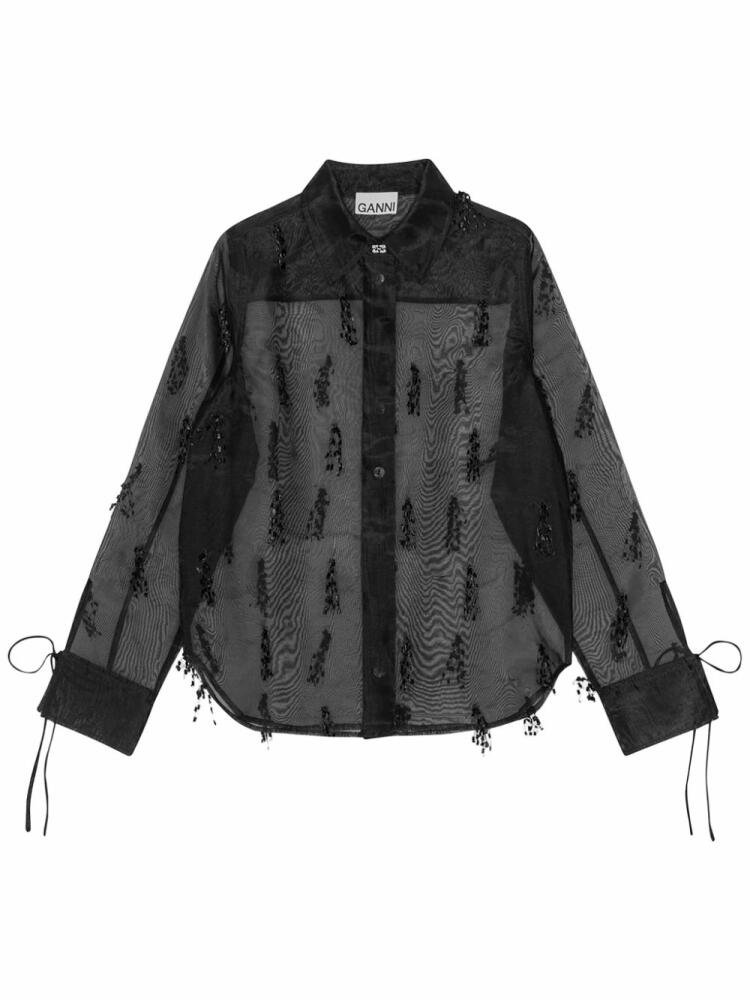 GANNI fringed organza shirt - Black Cover