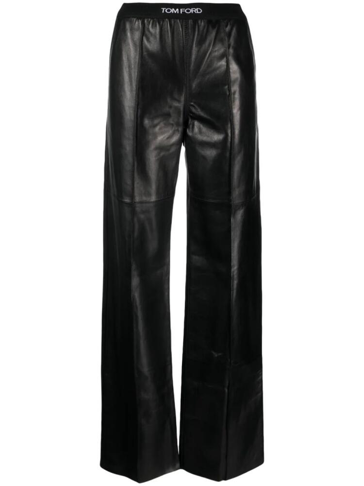 TOM FORD logo-waistband leather trousers - Black Cover