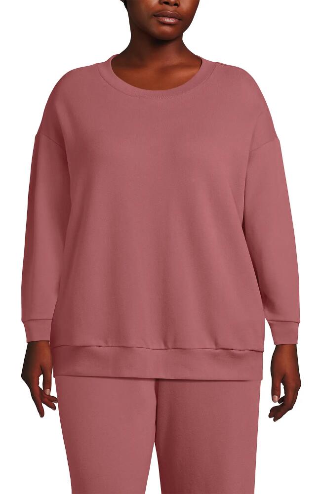 Lands' End Plus Size Serious Sweats Relaxed Long Sleeve Crew Neck Sweatshirt in Dark Rose Clay Cover