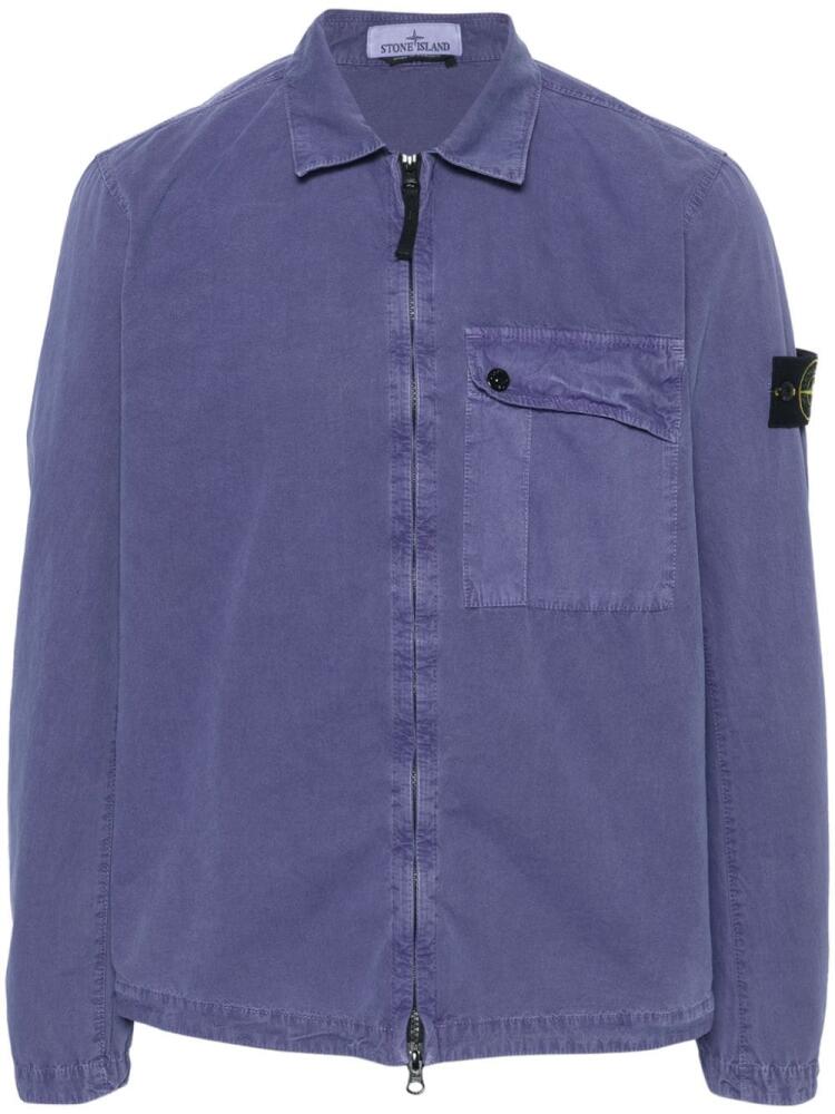 Stone Island Compass badge zip-up overshirt - Purple Cover