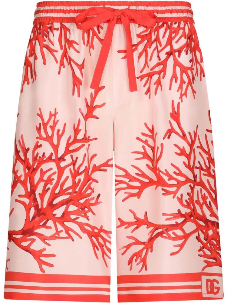 Dolce & Gabbana coral-print silk Bermuda shorts - Pink Cover