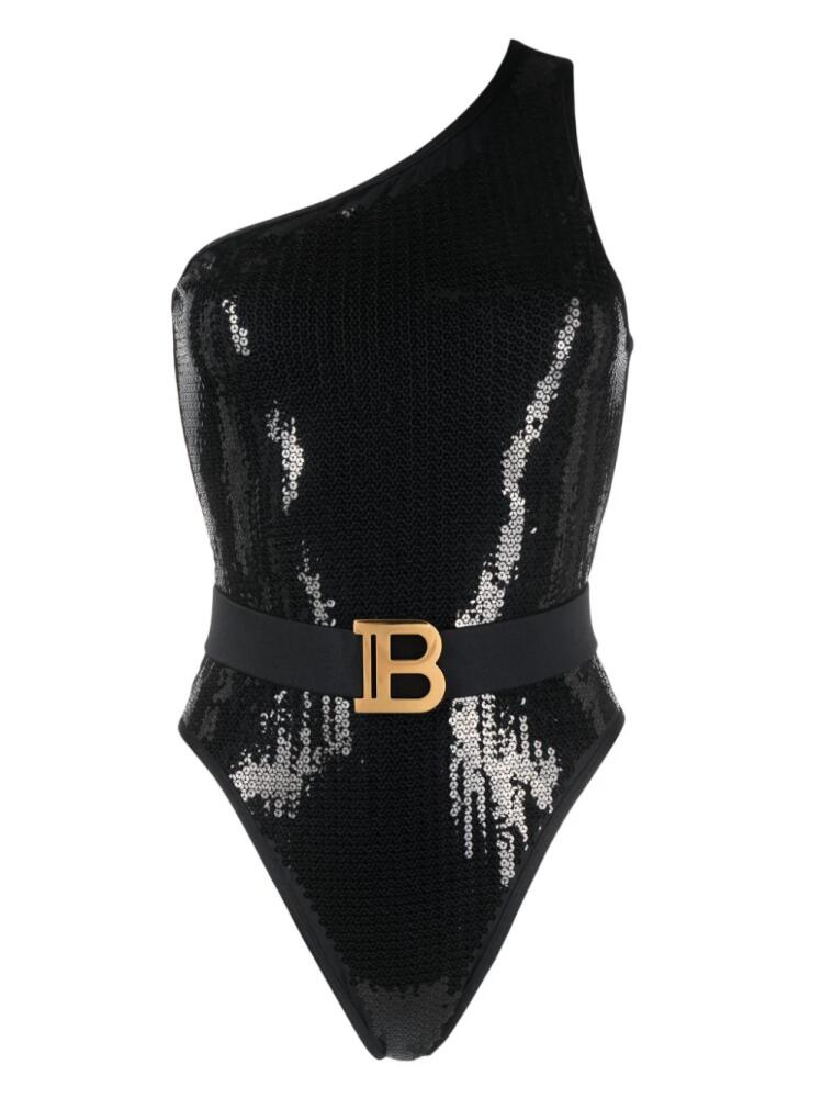 Balmain sequined one-shoulder swimsuit - Black Cover