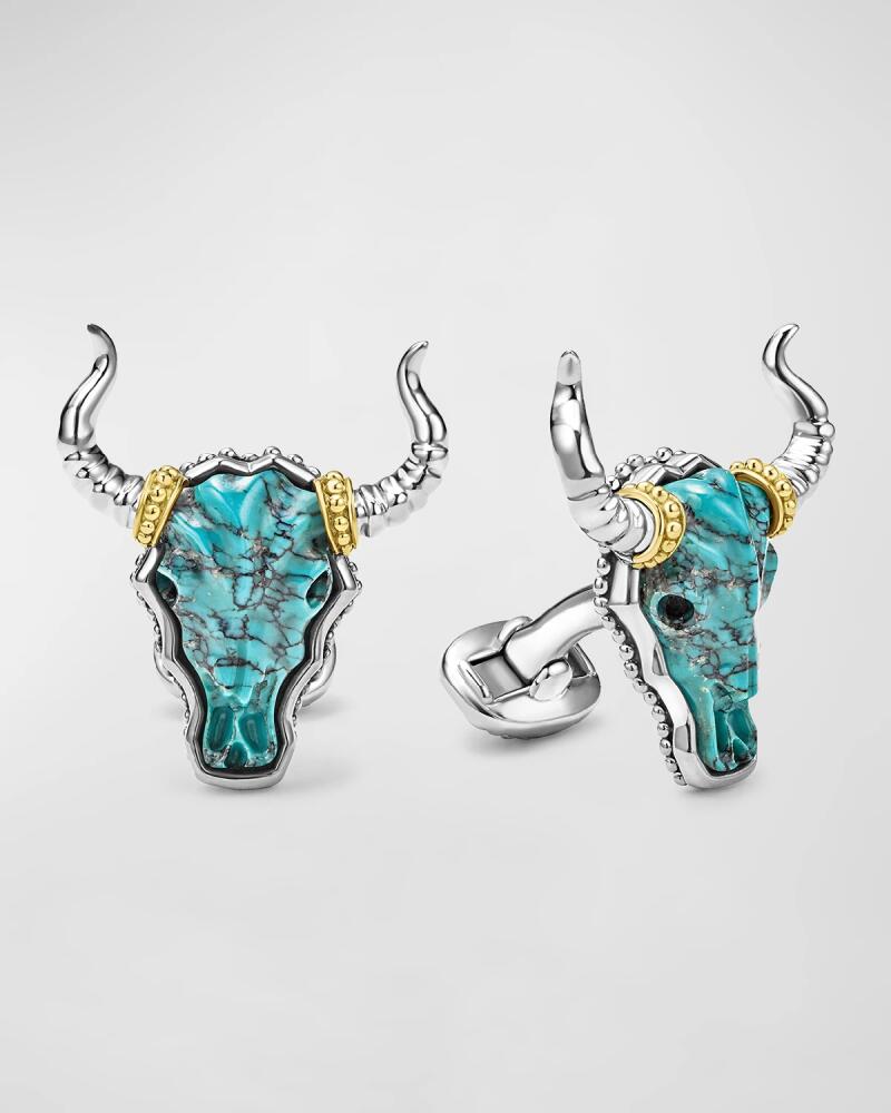 LAGOS Men's Sterling Silver 18K Anthem Turquoise Longhorn Cufflinks, 29x25mm Cover