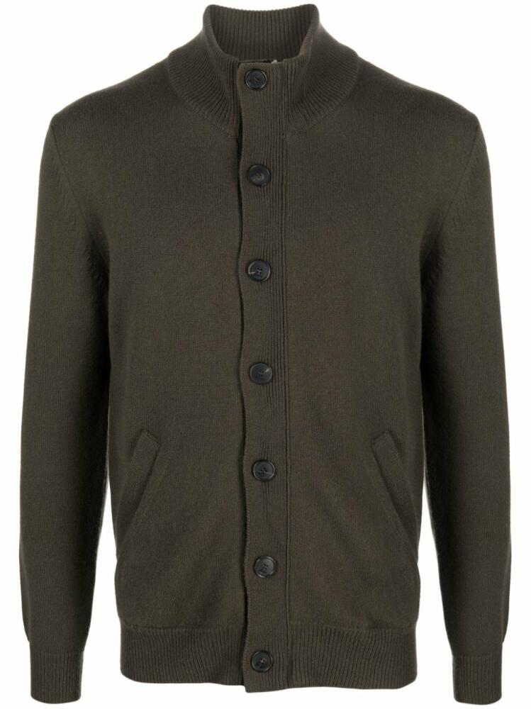 Brioni leather-trimmed cashmere cardigan - Green Cover