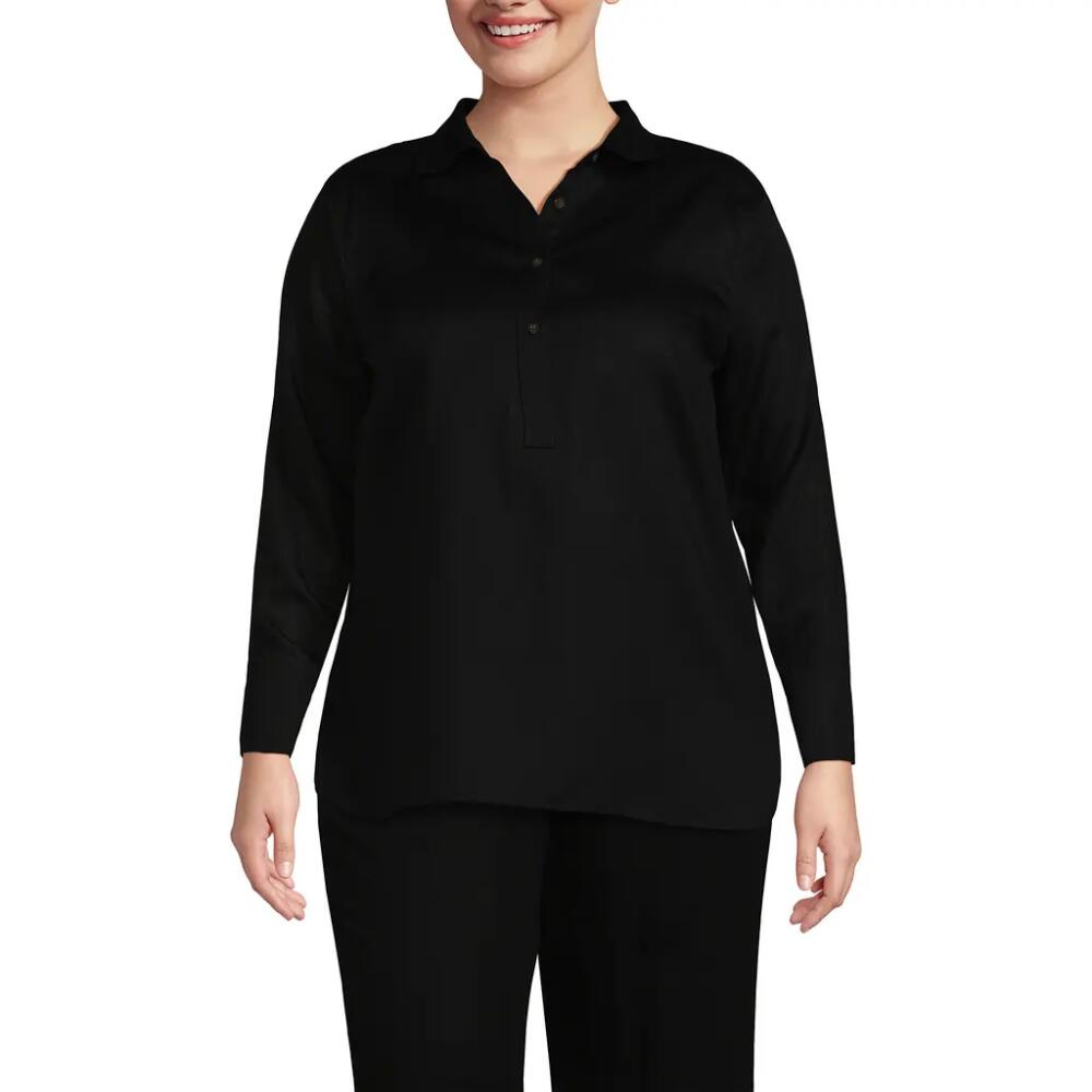 Lands' End Plus Size Twill TENCEL Fiber Popover Shirt in Black Cover