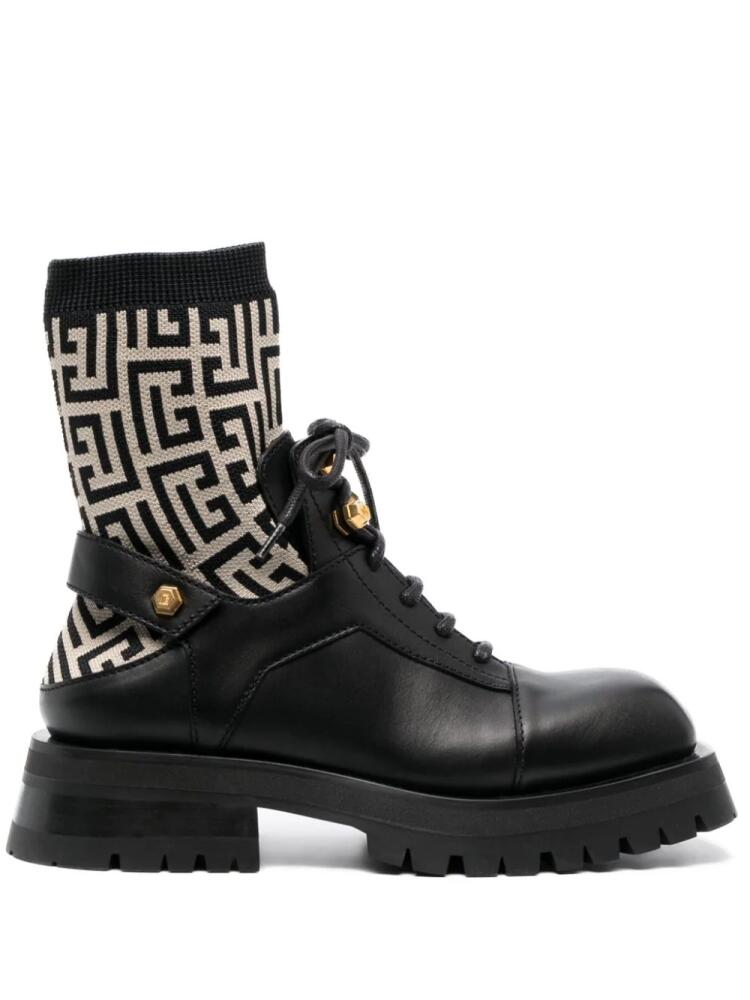 Balmain PB-monogram sock-ankle leather boots - Black Cover