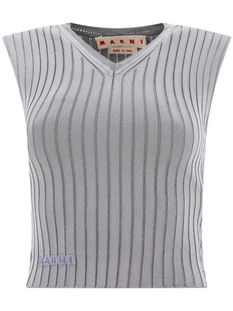 Marni logo-appliqué ribbed-knit vest - Grey Cover