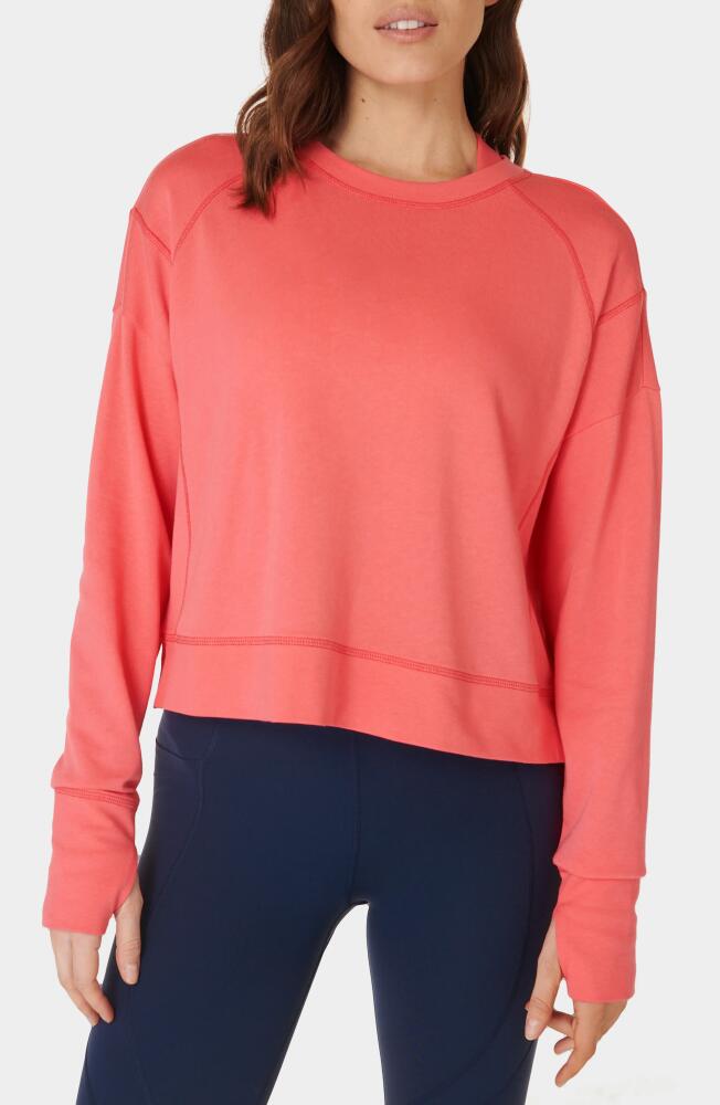 Sweaty Betty After Class Cotton Blend Crop Sweatshirt in Coral Pink Cover