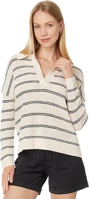 Faherty Miramar Linen Polo (Natural Mystic Stripe) Women's Sweater Cover