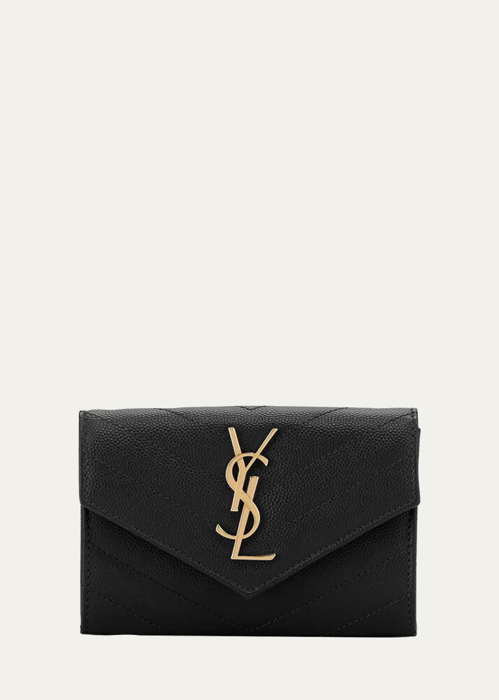 Saint Laurent YSL Monogram Small Flap Wallet in Grained Leather Cover