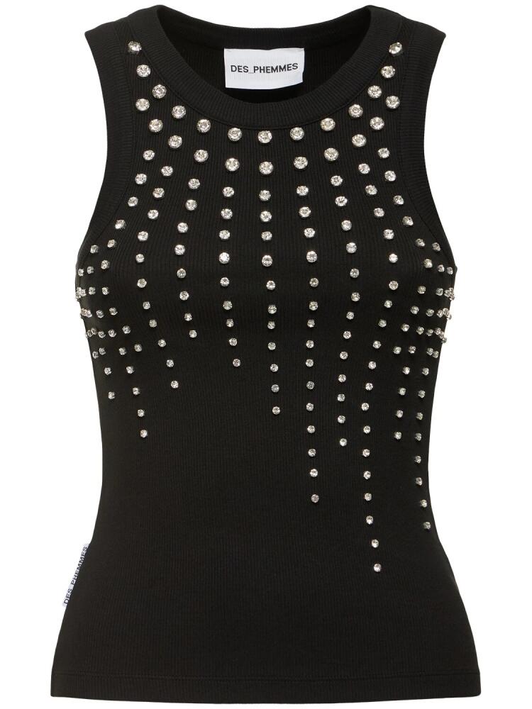 DES PHEMMES Embellished Ribbed Jersey Tank Top Cover