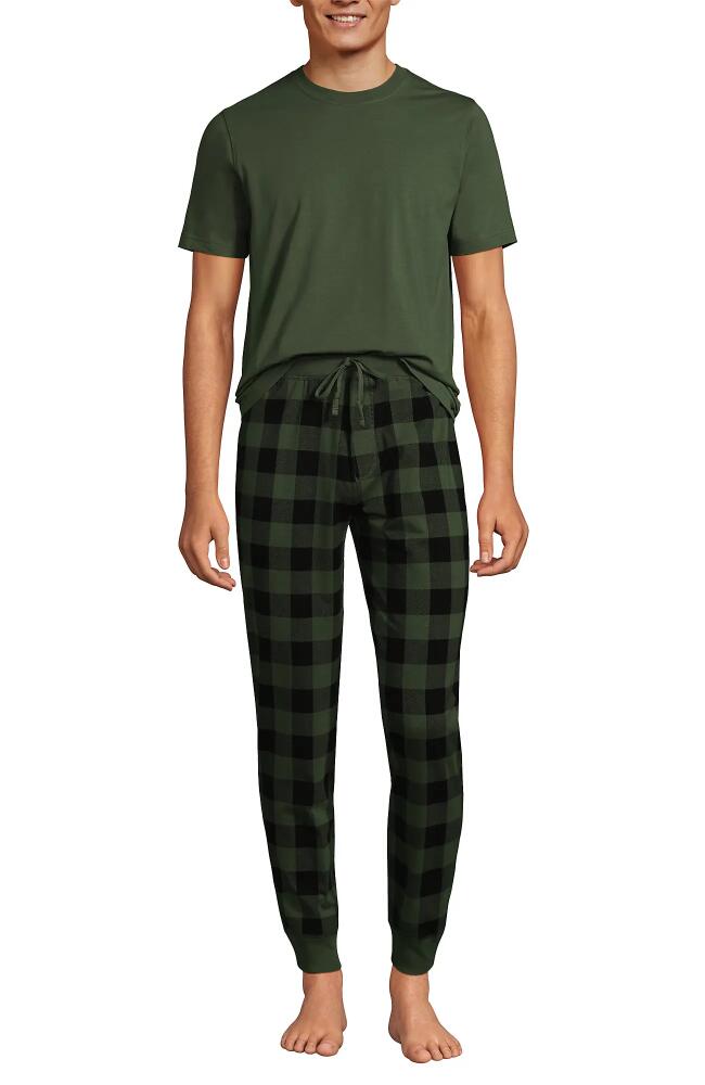 Lands' End Knit Jersey Pajama Sleep Set in Estate Green Buffalo Plaid Cover