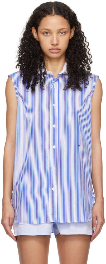 HommeGirls White & Blue Sleeveless Shirt Cover