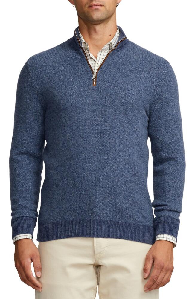 Ralph Lauren Purple Label Bird's Eye Cashmere Quarter Zip Sweater in Supply Blue Multi Cover