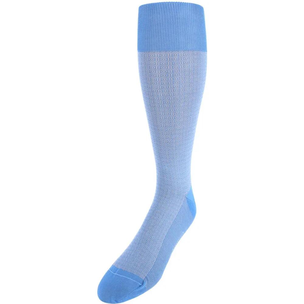 Trafalgar Bernard Chain Link Mercerized Cotton Mid-Calf Socks in Light Blue With Grey Cover