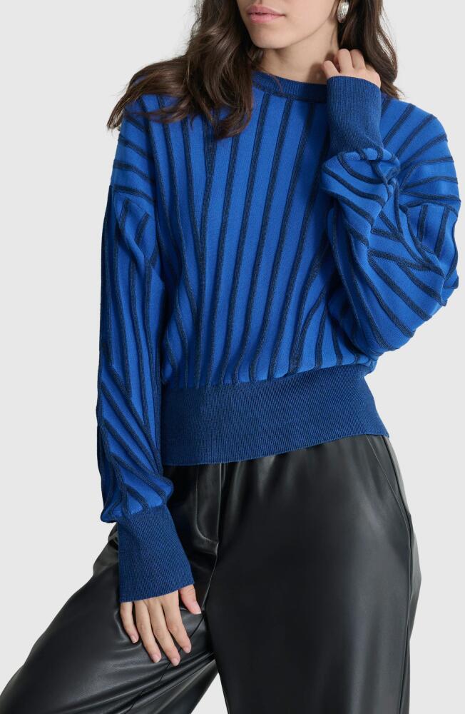 DKNY Transfer Stitch Sweater in Lapis Blue/Black Cover