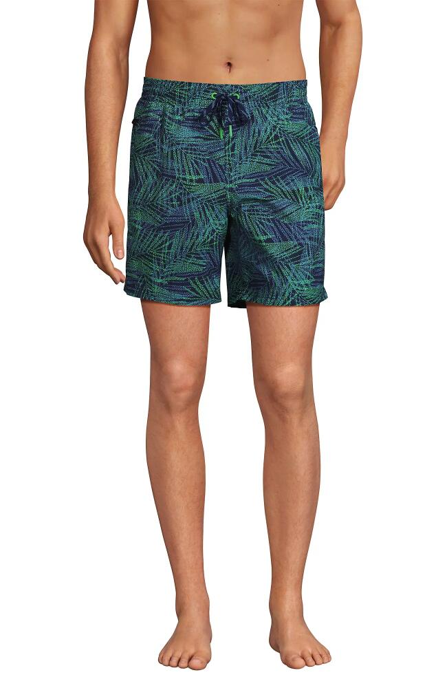 Lands' End 7" Volley Swim Trunks in Deep Sea Navy Stipple Palm Cover